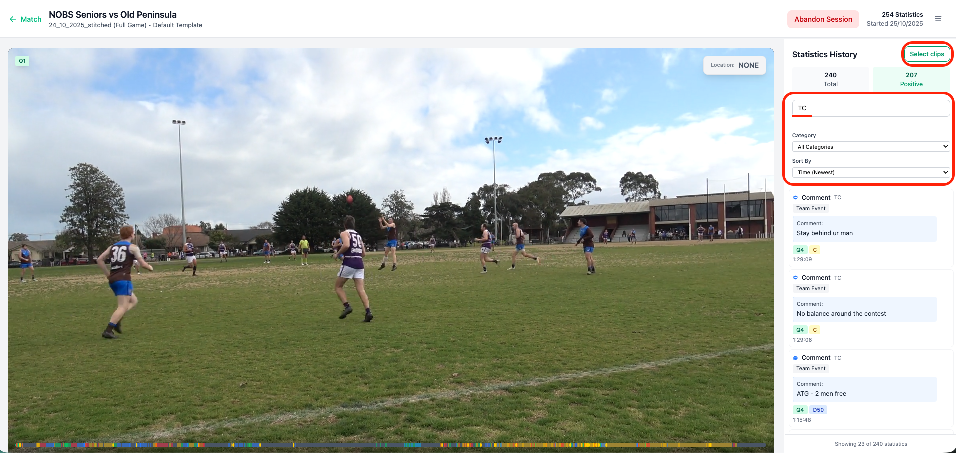 Initiate Clips Selection